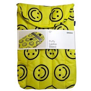 BAGGU Puffy Laptop / Tablet Sleeve 13 inch Smiley Face Yellow Padded Case
